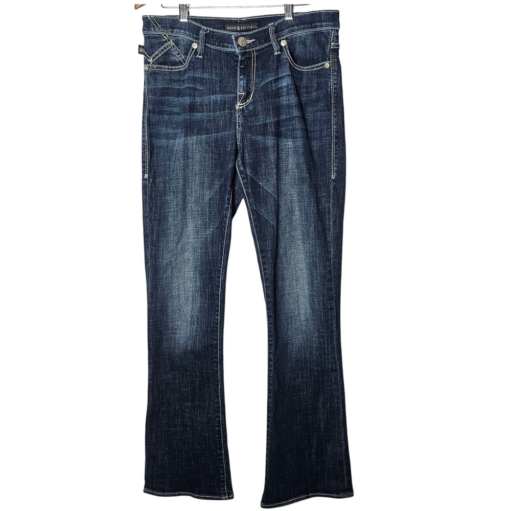 Rock & Republic Kasandra Dark Wash Bootcut Jeans Wing Pocket Rhinestone‎ 12M Y2K